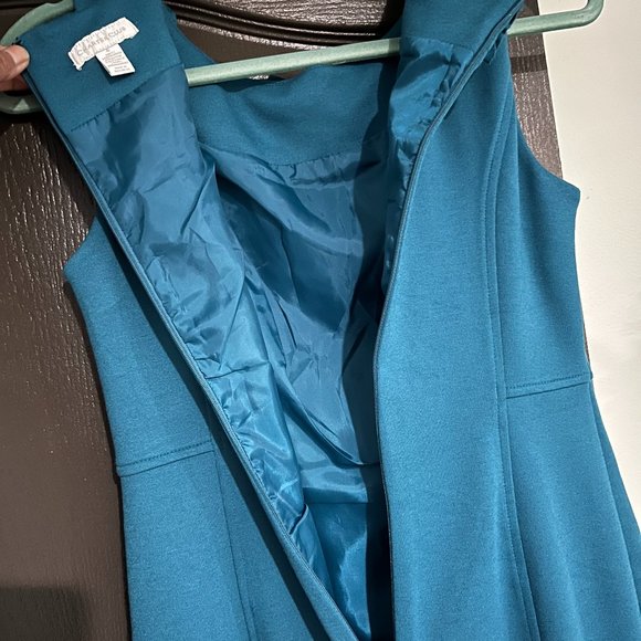 CHARTER CLUB SLEEVELESS A-LINE SHEATH RUFFLE NECK WORK EVENT DRESS WOMEN TEAL 4 - Picture 8 of 11